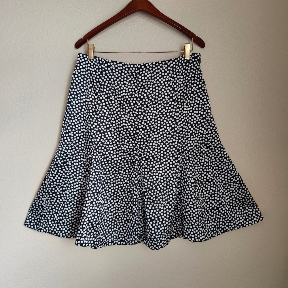Dressbarn Womens Black White Polka Dot Satin Flared Midi Skirt Size 12 Y2K Retro